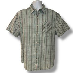 Original Penguin Men’s Button Up Shirt L Green Plaid Short Sleeve Classic Fit